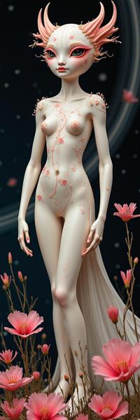 designed by Anne Brigman and Warren Ellis and Karl Schmidt Rottluff and Verner Panton , photograph, intricate details, extreme close up shot of a Flowery Photogenic White and Rose Pink Turkish Gemini constellation