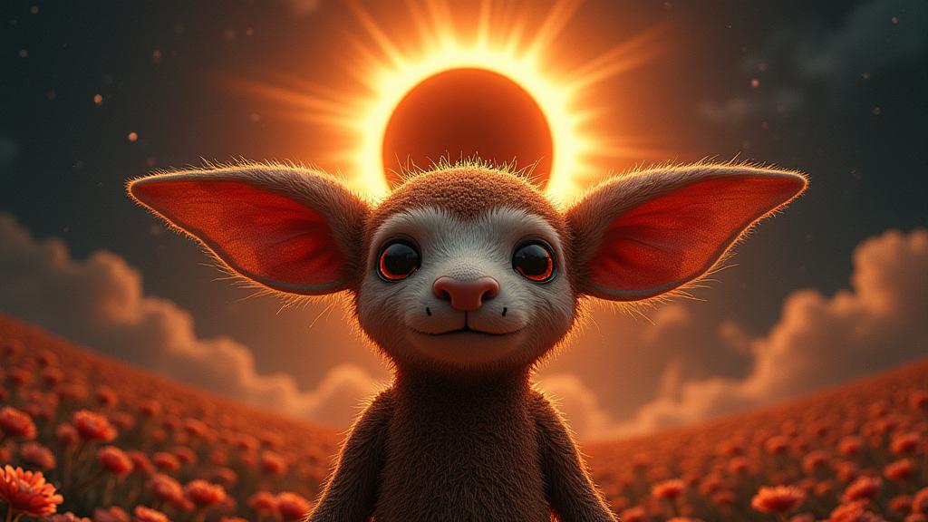 photograph, intricate background, selfie of a Intricate Plush traditional Chilean Solar eclipse , it is anthropomorphic with a face