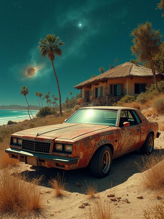 stylized by Park Chan Wook and Harry Bertoia and Mike Mignola and Sabbas Apterus , photograph, pretty, side view shot of a Worried Skilled Rust Egyptian Car