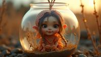 designed by H P Lovecraft , photograph, Rule of Thirds, selfie shot angle of a midweight Papuan Personal trainer Female Garden gnome