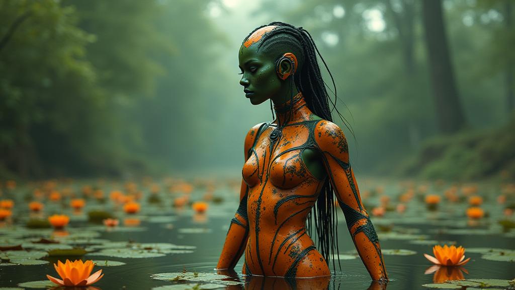 stylized by Tony Moore and Andy Fairhurst and Dave Dorman , photograph, insane details, two shot angle of a Magnificent Dire lanky Metalhead Female Will o the wisp Judge