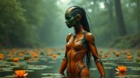 stylized by Tony Moore and Andy Fairhurst and Dave Dorman , photograph, insane details, two shot angle of a Magnificent Dire lanky Metalhead Female Will o the wisp Judge