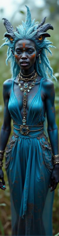 photograph, Tanzanian flora with Shrub, fairy tale, Long exposure of an athletic Malian Female Dragonkin Ice queen