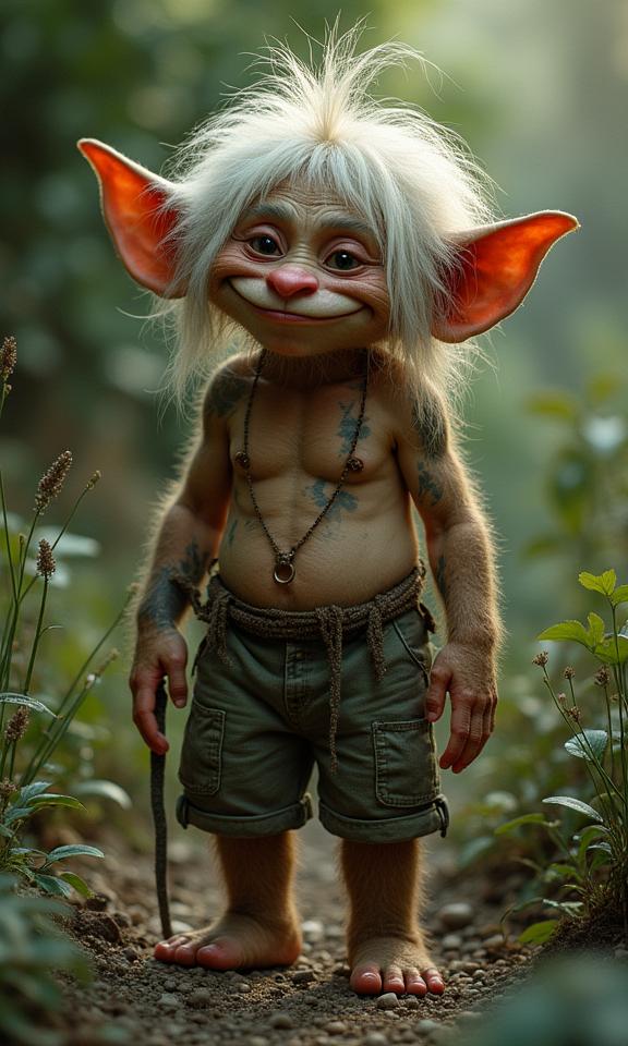 stylized by Jason Edmiston , photograph, concept art, Full length frame of a Graceful Pulsating y o well endowed Sardinian Male Troll Costume designer