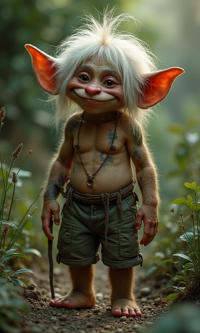 stylized by Jason Edmiston , photograph, concept art, Full length frame of a Graceful Pulsating y o well endowed Sardinian Male Troll Costume designer