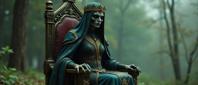 stylized by Chris Cunningham and H P Lovecraft and Andy Fairhurst , photograph, hyper detailed, zoomed out of a Regal Drab petite Macanese Necrophage Female Redguard