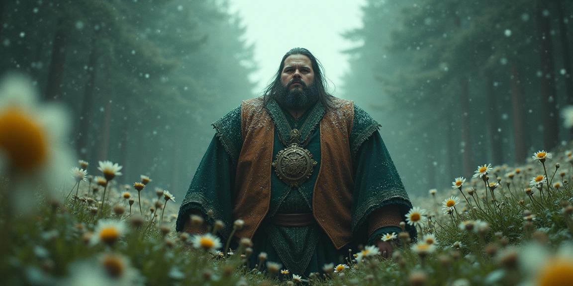 designed by H P Lovecraft and Dave Dorman , photograph, otherworldly, low angle shot of an overweight Norse General Male Bene Gesserit of Dismal