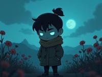 photograph, best quality, hip level shot of a slight Hong Konger Male Shadow , he is very Chibi and Desolate