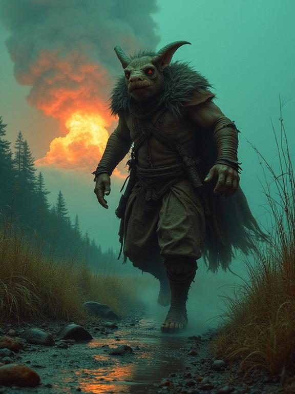 designed by Dario Argento and Bob Eggleton and John Bolton and Thomas C Kinkaid , photograph, hyper detailed, Long exposure of a Overwrought Maniacal rotund Dark ages Trader Male Elf