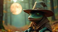 photograph, crowded woods and Lunar eclipse in background, sunny landscapes, Studio shot of a Wonderful Holy large Amish Male Murloc