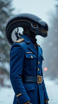 photograph, adorable, side view shot of a Sovereign Bright buff Nigerian Male Xenomorph , he is from the Romantic Era