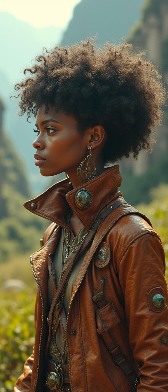 stylized by Emil Ferris and Q Hayashida , photograph, hyper detailed, profile of a Welcoming Unique slim Mexican Female Time Lord