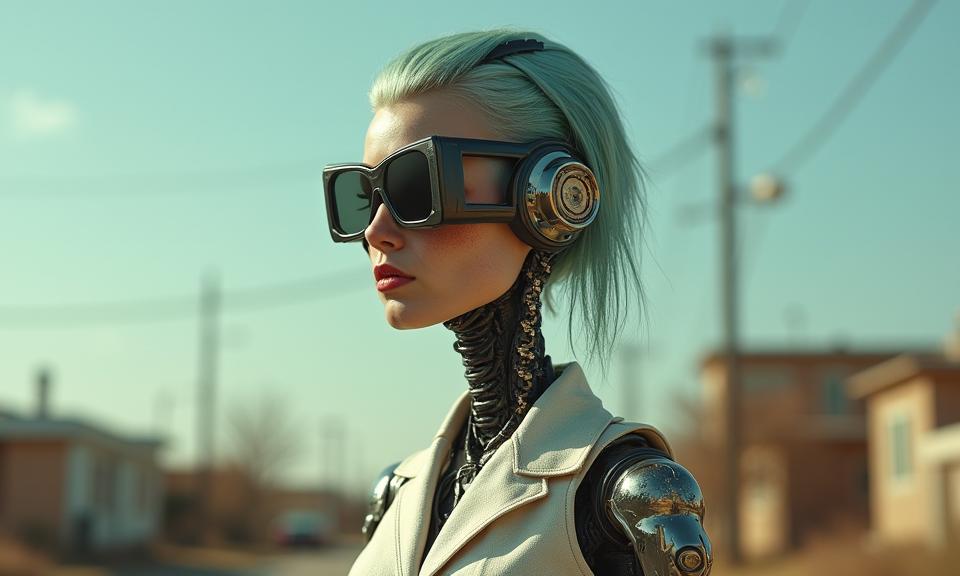 Cyborg , photograph, majestic, view of a Punk Art S Suburbia lanky traditional Cuban Female Frost giant Construction worker