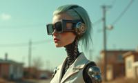 Cyborg , photograph, majestic, view of a Punk Art S Suburbia lanky traditional Cuban Female Frost giant Construction worker
