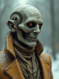 Cyborg , photograph, surreal, Studio shot of a Black mouthed Characteristic beefy Corsican Male Mummy as a Borderlands game character