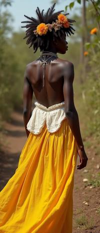 by Malick Sidib and Rebeca Saray , photograph, stylized, shot from behind of a stout Malian Makeup artist Apollo Musagetes