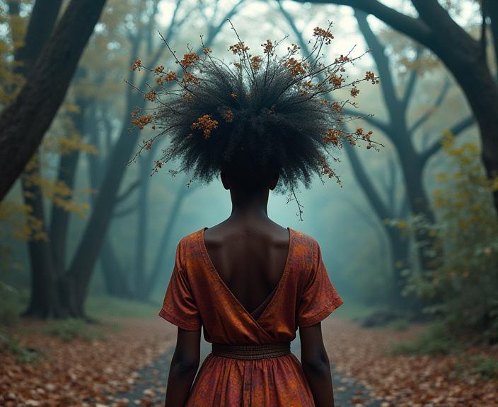 stylized by Hendrik Kerstens and Spencer Tunick , photograph, elegant, shot from behind of a Afrofuturism Rusty short Haitian Female Elementalist of Celebration