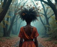 stylized by Hendrik Kerstens and Spencer Tunick , photograph, elegant, shot from behind of a Afrofuturism Rusty short Haitian Female Elementalist of Celebration