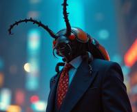 photograph, Queercore Art, behance, modelshoot style shot of a Average Charismatic Goliath Beetle with Striking business suit