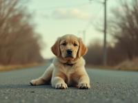 stylized by Michael Kenna and Wes Anderson and Gerda Wegener and Elliott Erwitt , photograph, Bronze theme , POV shot of a Disheartened Unconventional full figured Ashkenazi Labrador Retriever Puppy of Enlightenment