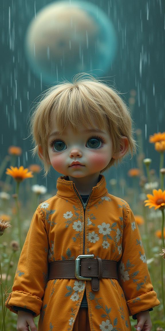 art by Cindy Sherman , photograph, Evocative blossoms and Solar system in background, Duckcore