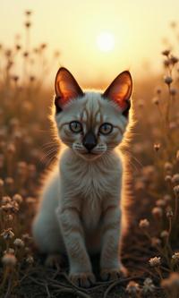 art by Christoffer Relander and Reylia Slaby and Monia Merlo , photograph, ethereal portraits, eye level shot of a Twinkling Crowded anthropomorphic Tonkinese Kitten