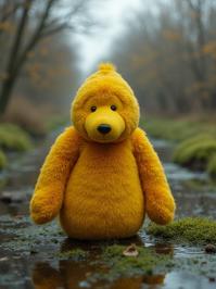 designed by Marina Abramovi , photograph, stylized, Studio shot of a Polished Plushy Mustard Yellow and Slate Gray In His Image