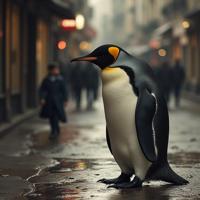 art by Brooke DiDonato and Paul Fusco and Robby Cavanaugh , photograph, Alabaster theme , zoomed out of a Detailed World renowned Emperor Penguin