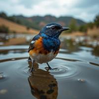 photograph, crowded pond and hillside, behance, Sharp focus of a Drop dead gorgeous Ghostly Blue Winged Warbler