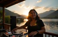 by Paul Barson and Gabriel Metsu , photograph, surreal, low angle shot of a Dire Functional obese Nepalese Female DJ