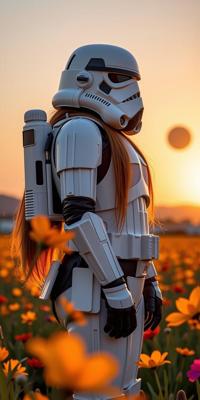 photograph, Rule of Thirds, side view shot of a Collectable Passionate overweight Navajo Female Stormtrooper , she has long straight hair