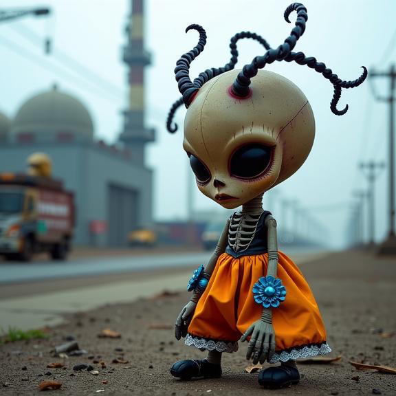 art by Mark Steinmetz , photograph, stylized, side view shot of a Elastic Familiar Belle poque Voodoo doll