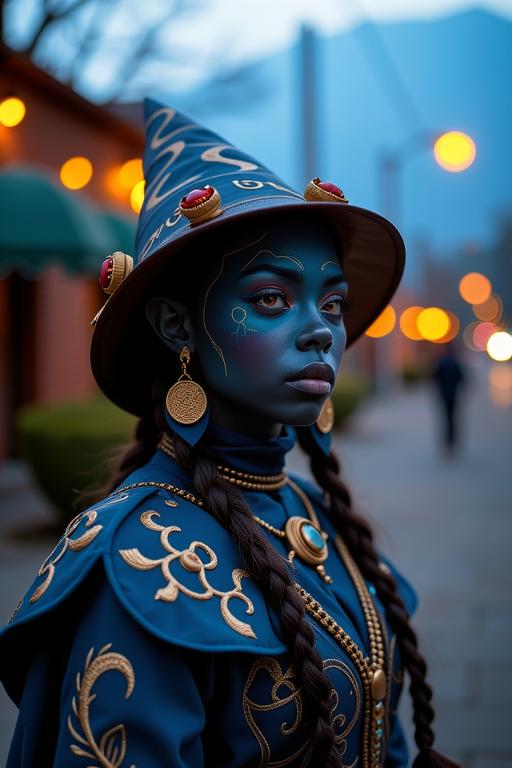 photograph, hyper detailed, long shot of a Eclectic Elvish muscular Sudanese Bonnie Wright Golem hybrid, she is feeling very akward as a Enchanter