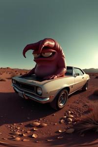 photograph, Grindhouse, concept art, Landscape of a Biomorphic Grouchy The Car Salesman