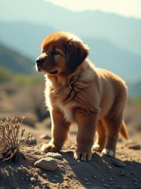 photograph, Magical, side view shot of a Newfoundland Puppy , it is very Quirky and Grand