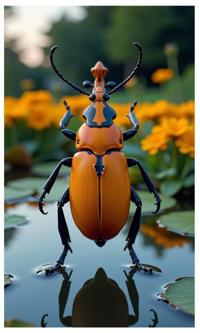 stylized by Meryl McMaster and Ed Freeman and Harvey Stein , photograph, stylized, eye level shot of a Intwined Alien Violin Beetle