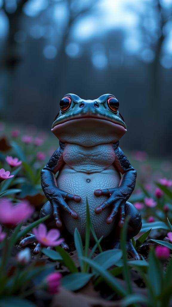 photograph, fairy tale, selfie of a dark pastel monster Toad , the Toad is very Absorbing and Colorful