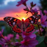 stylized by J M W Turner and Scarlett Hooft Graafland , photograph, insane details, extreme wide shot of a Secret Ravishing Sunset Moth