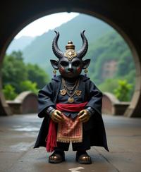 stylized by George Christakis and William Klein and Serge Najjar , photograph, majestic, hip level shot of a Contemporary Basic Thai Chinese Voodoo doll