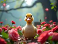 designed by Lisa Holloway , photograph, intricate background, full body shot of a Ducklett