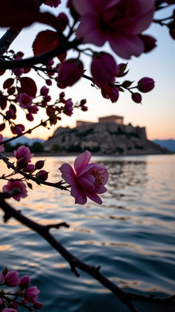 photograph, Golden ratio, eye level shot of a Unnatural Overwhelmed Bite of the Black Rose , Nutty The Acropolis in background